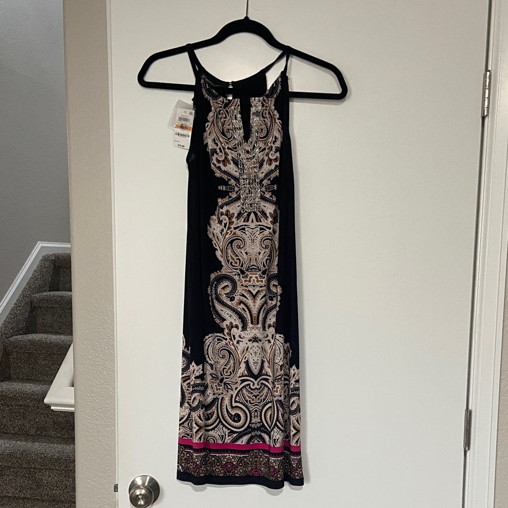 INC International Concepts Black and Pink Paisley Mini Dress